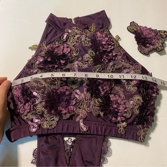 Glamour solo dance costume custom purple lace embroidered MA-Medium adult - Picture 10 of 15